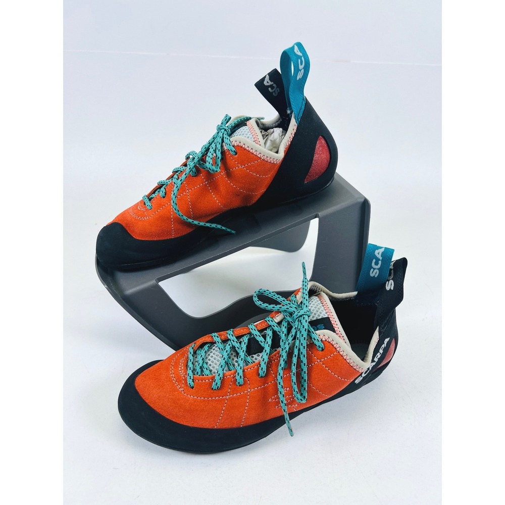 Scarpa Helix WMN Rock Climbing Shoes Mandarin Red Suede Vibram 39.5 US W8 / M7